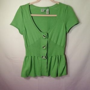 Anthropologie HWR Green Bird Snap Button Sweater